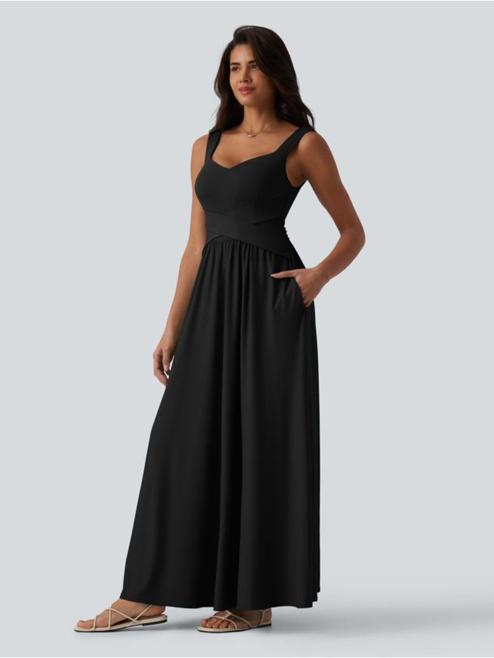 HALARA Black Sleeveless Maxi Dress with Pockets